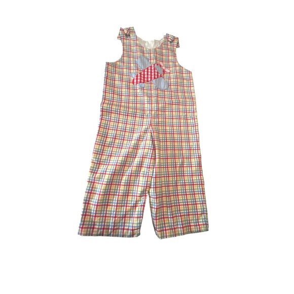Castles and Crowns Plaid Jon Jon with airplane applique 2T - Picture 1 of 5